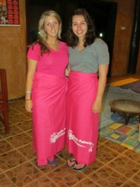 Kara and a fellow Rustic Pathways participant attend a welcome party in Fiji.