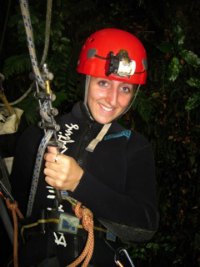 Rappelling into the Waitomo Caves in New Zealand.