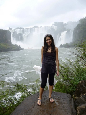 woman by waterfall