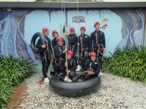 Harris's Rustic Pathways black water rafting group in Rotarua.