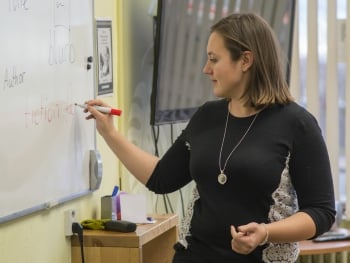 teacher writing on the whiteboard