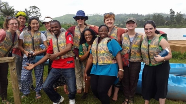 students in cameroon on a boat