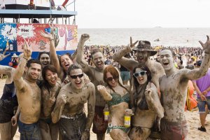 Emily and some fellow English teachers at the Boryeong Mud Festival.