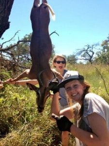 Jacqueline and a Leap volunteer "leopard baiting!"