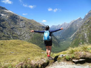 woman on Milford track in New Zealand