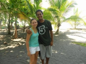 Jessica and Alejandro, the Quelonios manager, taking a break from work.