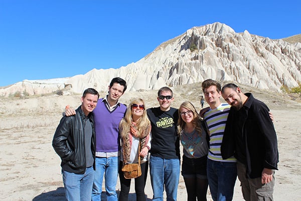 CAPA Istanbul students with local Turkish students on an excursion to Cappadocia