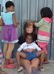 Amanda with the kids in the crèche