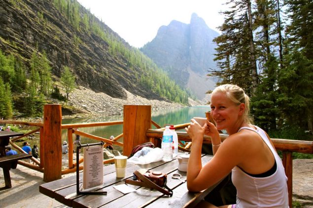 woman enjoying an outdoor picnic