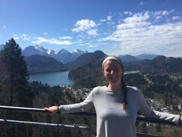 Hiking above lake in mountains