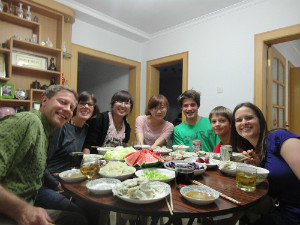 A group of people gathered together.