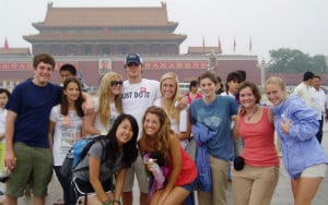 A group of young students gathered together.