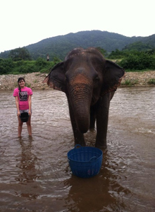 Monique with an elephant