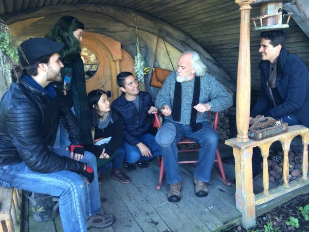 john callen with students in hobbiton