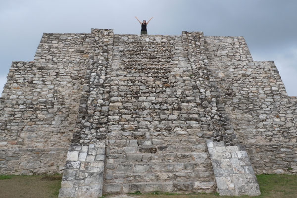Allison atop the mayan pyramid at Mayapan