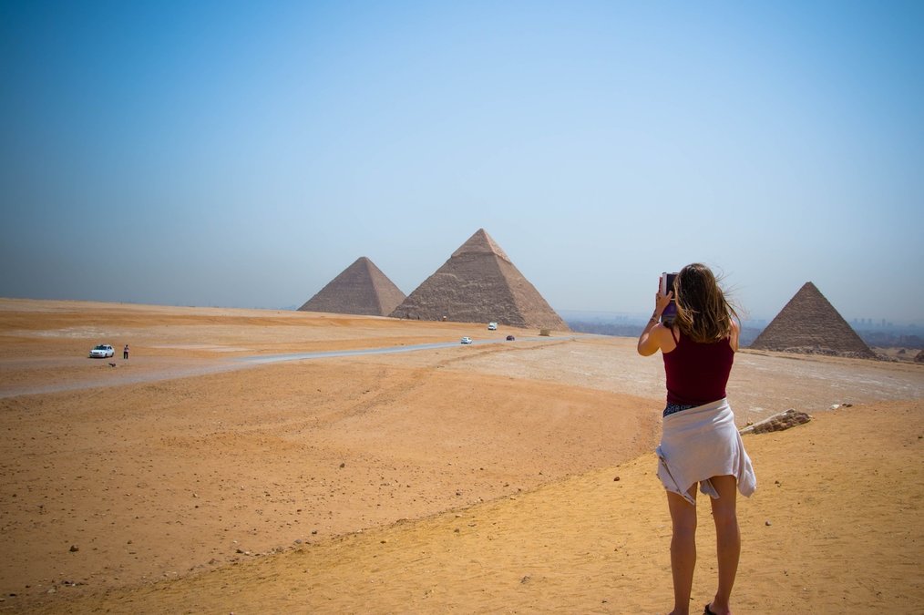 Gap Year in Egypt: Woman Photographing Pyramids