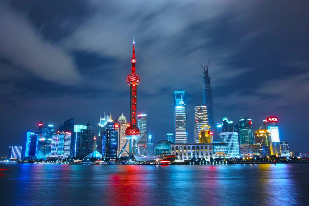 Picture of the Shanghai waterfront at night.