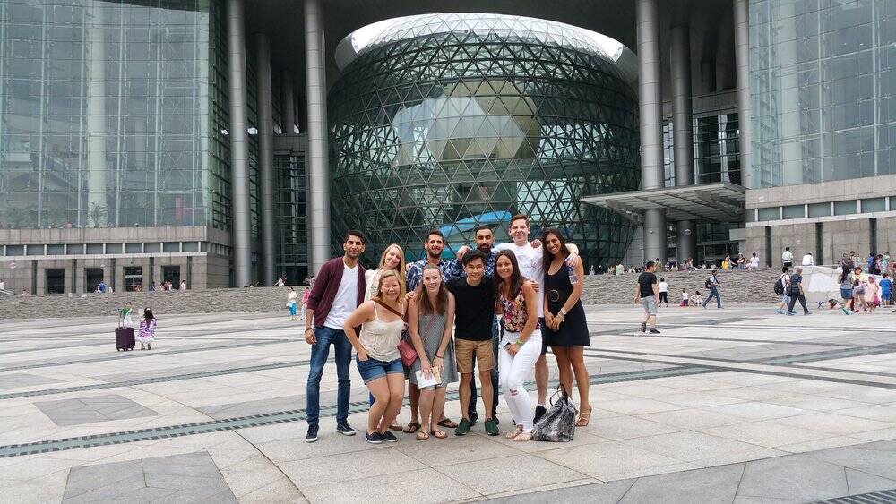 Group of interns posing in Shanghai.