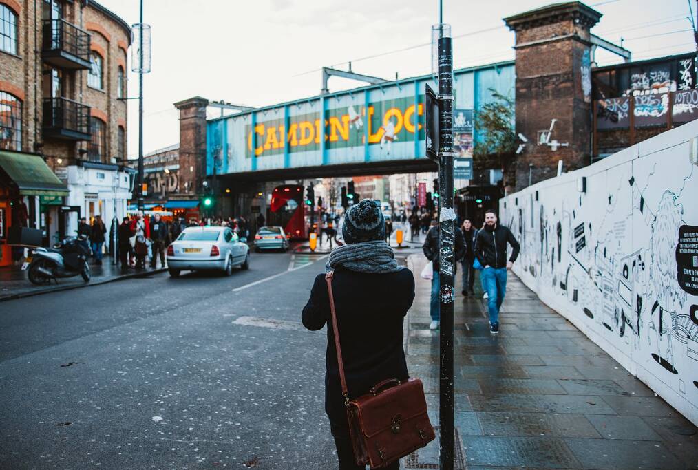 Person standing on London street.