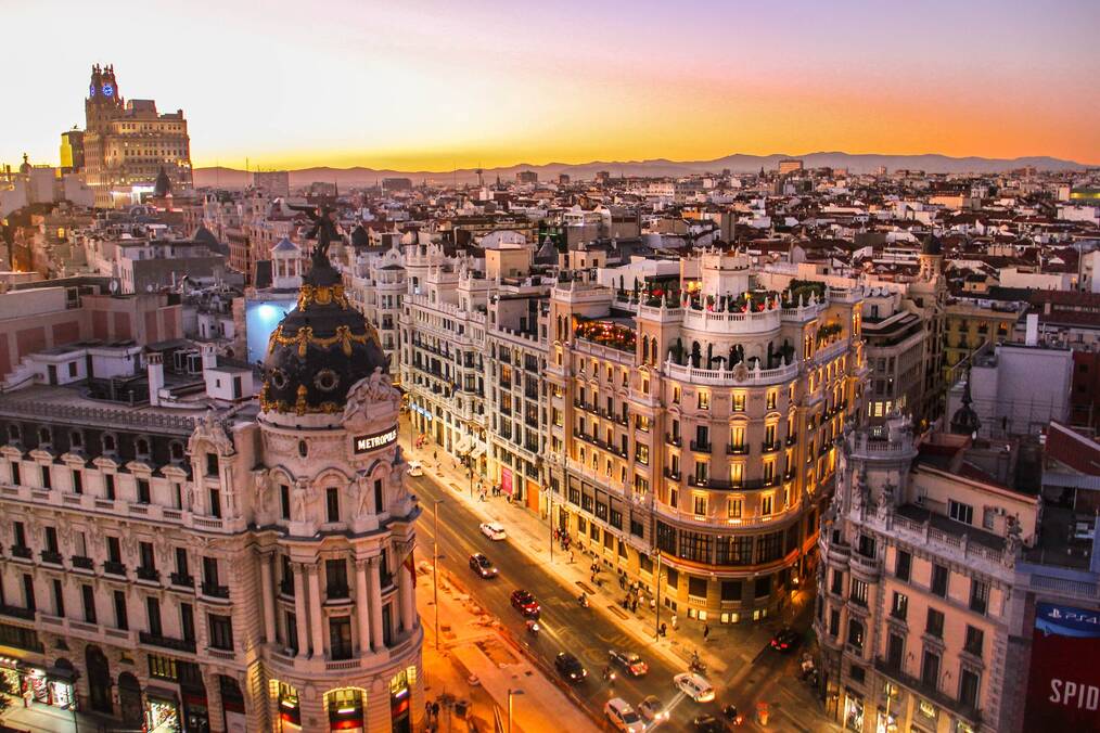 Drone view of Madrid city center.