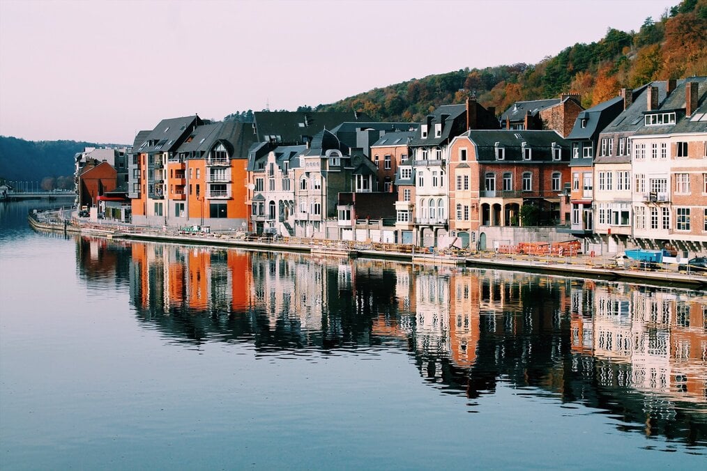 Dinant, Belgium Buildings along water in Belgium