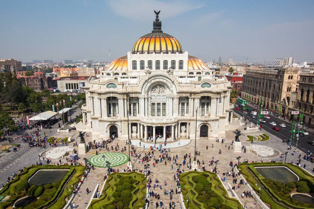 The Palace of Fine Arts building in Mexico City