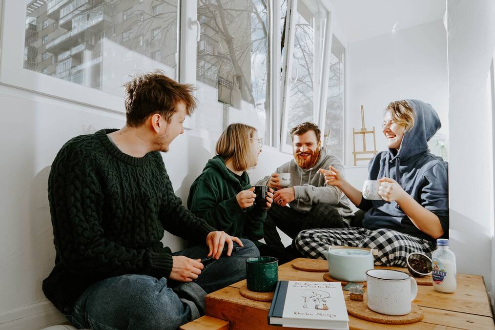 Roommates drinking coffee together