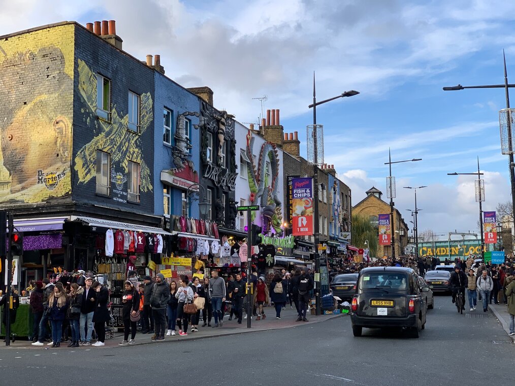 People shopping outside at Camden market.