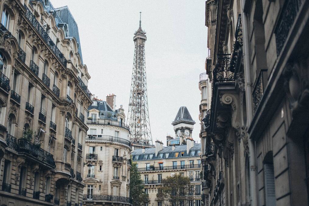 Street view of Eiffel Tower in Paris