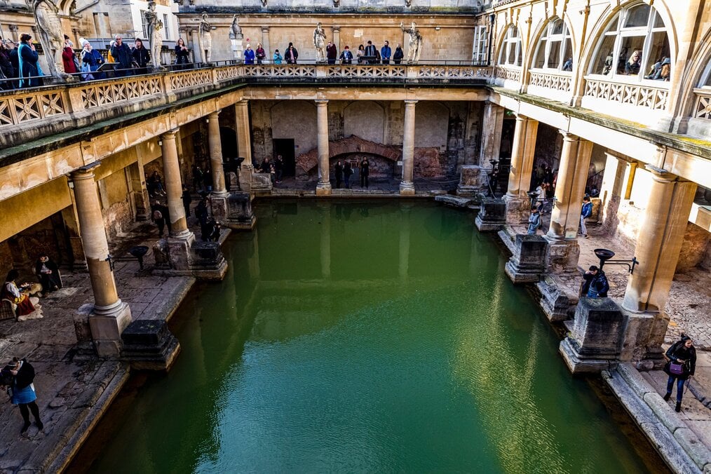 A pool of water at the Roman Baths in Bath, England.