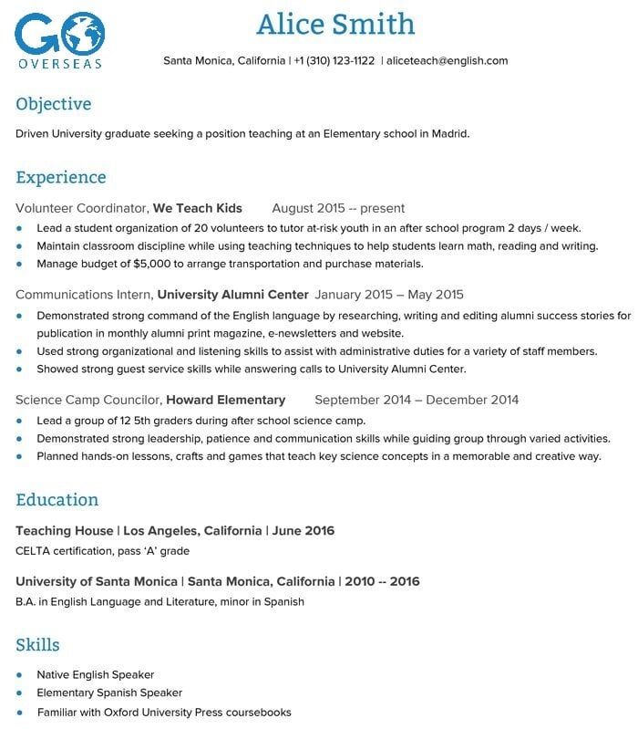 GO CV GO sample resume.