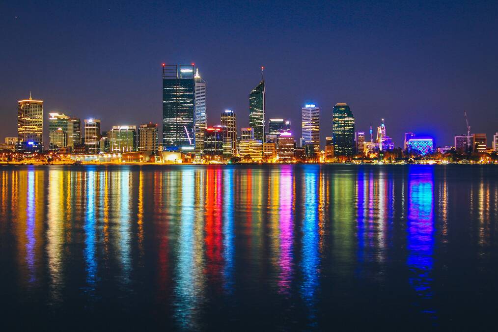 The Perth, Australia skyline at night.