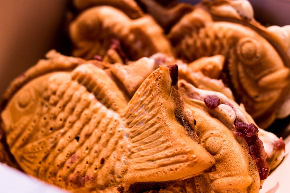 Brown pastry shaped like a fish.