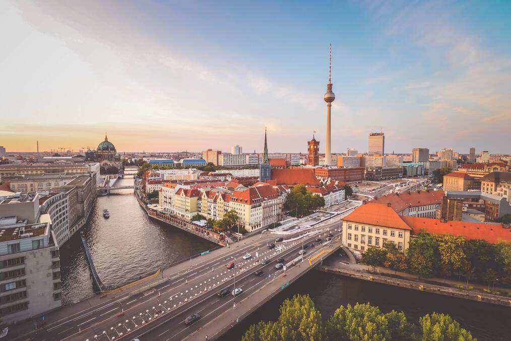 A city with a river running through it.