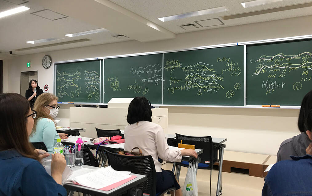 A classroom with adults learning English