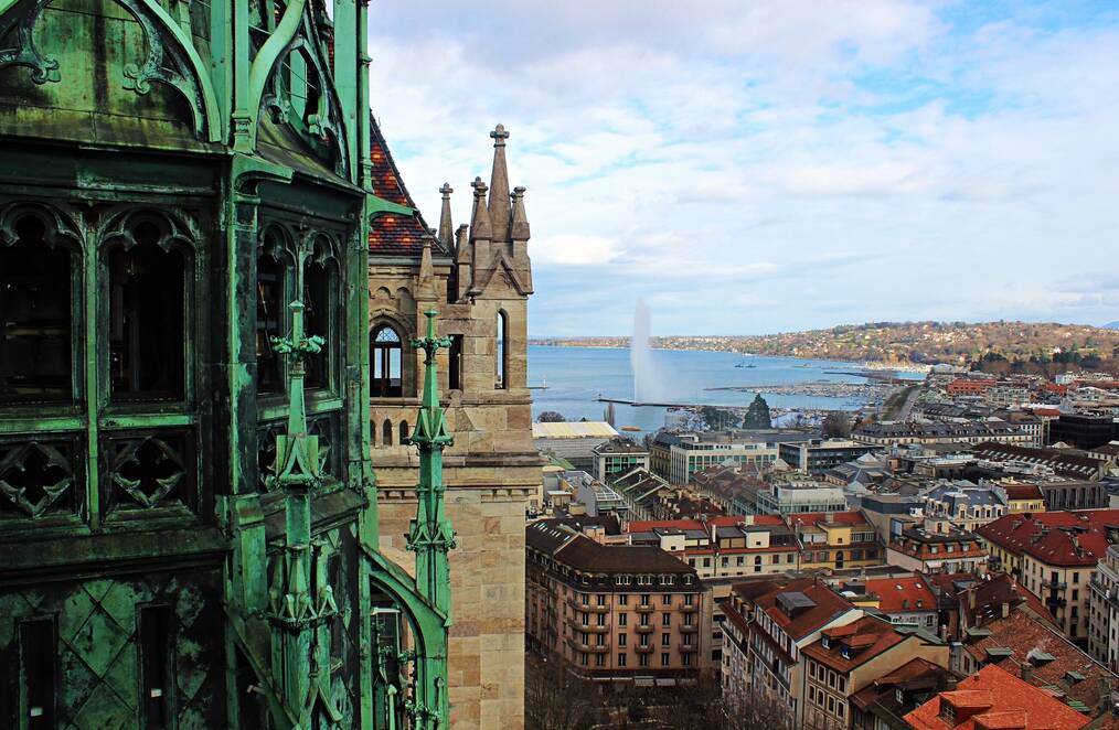 An aerial view of St Pierre's Cathedral in Geneva, Switzerland