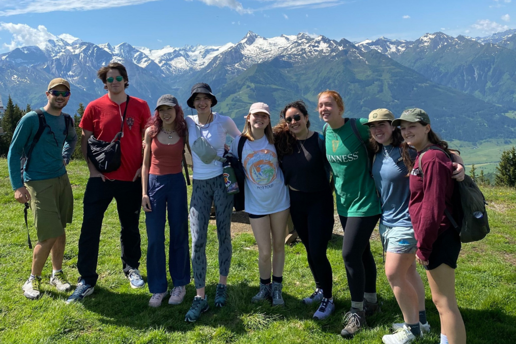 Mika Leith in a group with other Irish Gap Year alumni with a mountain in the background