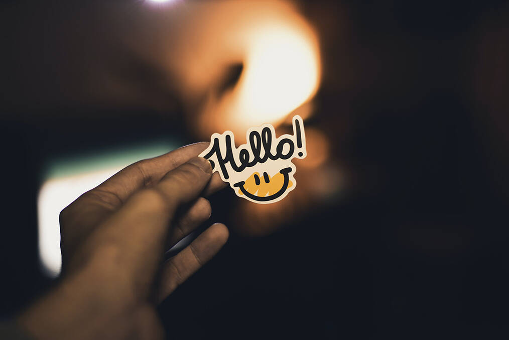 A sticker that says "hello"