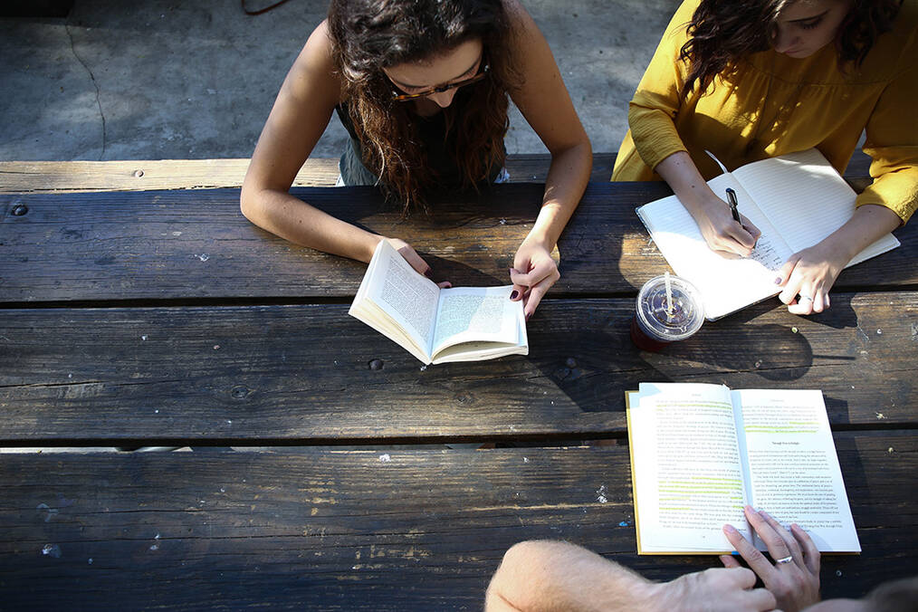 A group of students reading and studying together