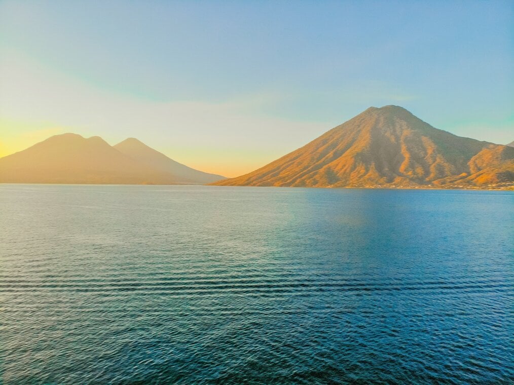 Ocean with hills at sunrise