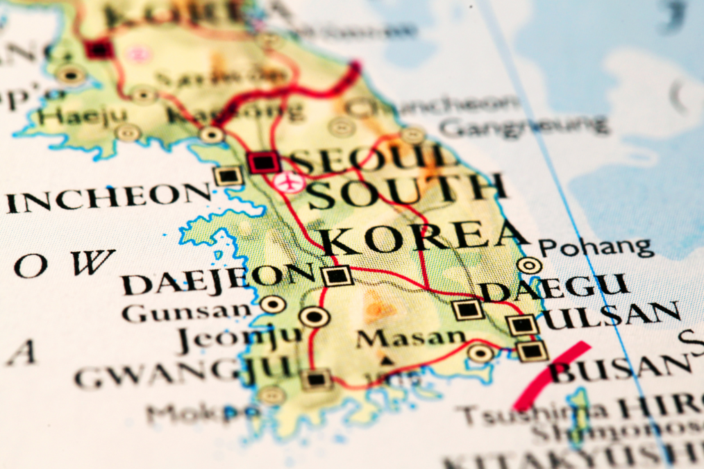 Printed map focused on South Korea