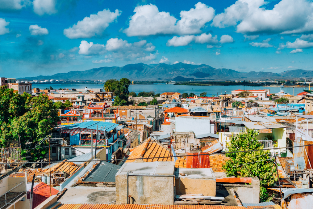 Colorful building and cloudy sky in Cuba