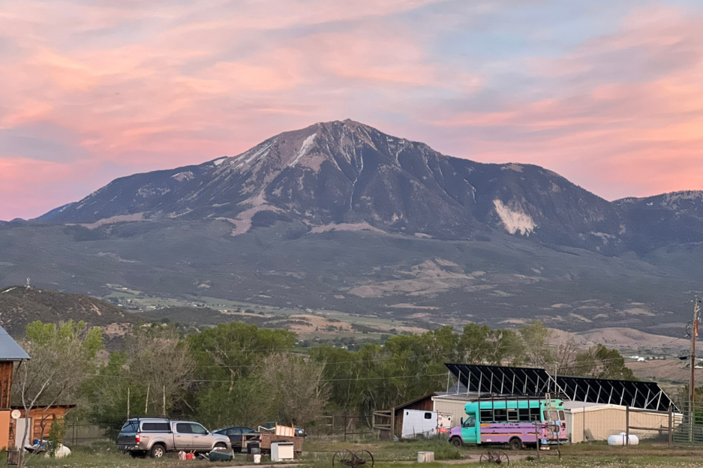 High Desert Center, Haley S. Mountains and village during sunset