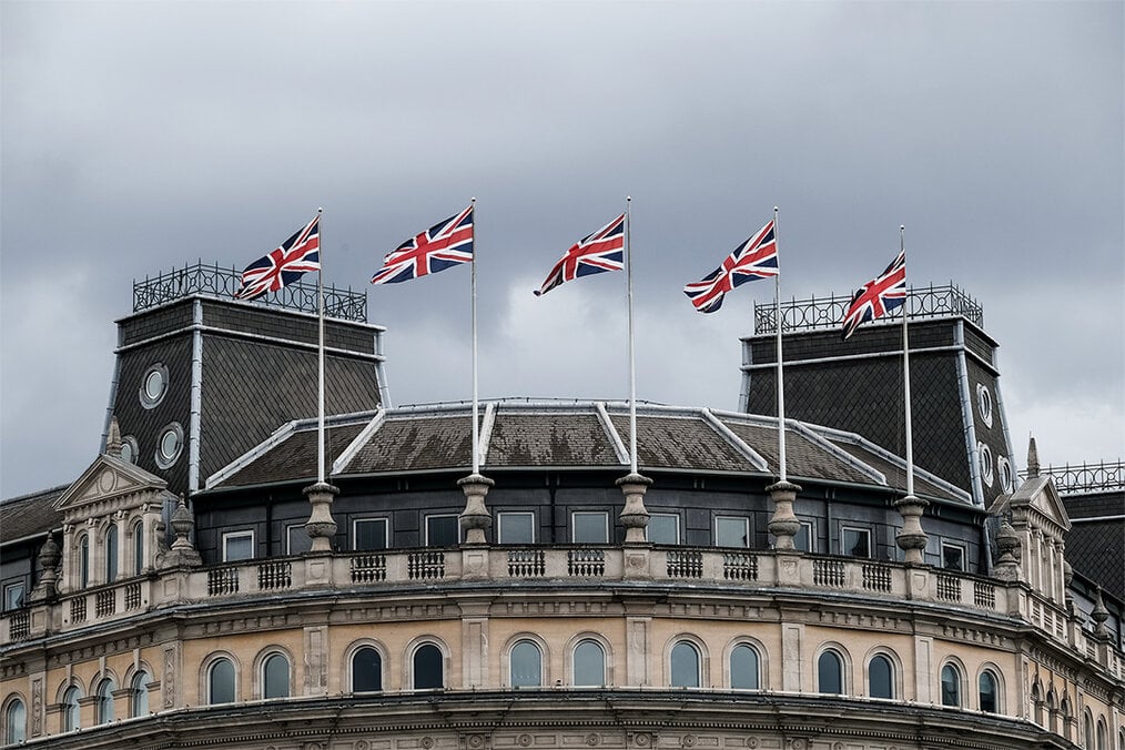 Building with UK flags