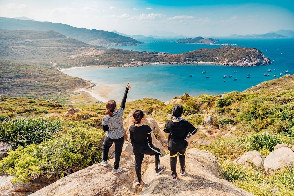 A group of friends celebrating the landscape 