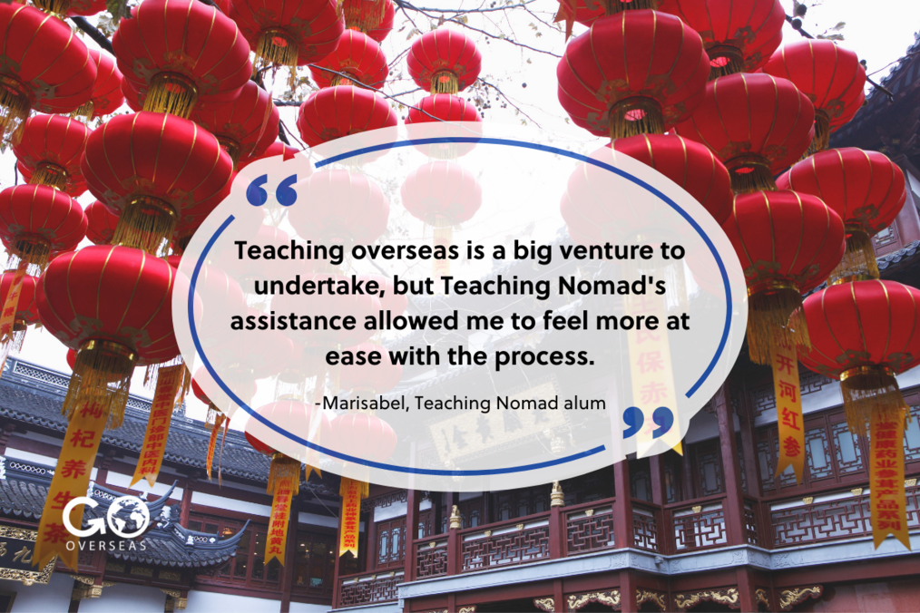 Chinese lanterns and quote from Teaching Nomad alum