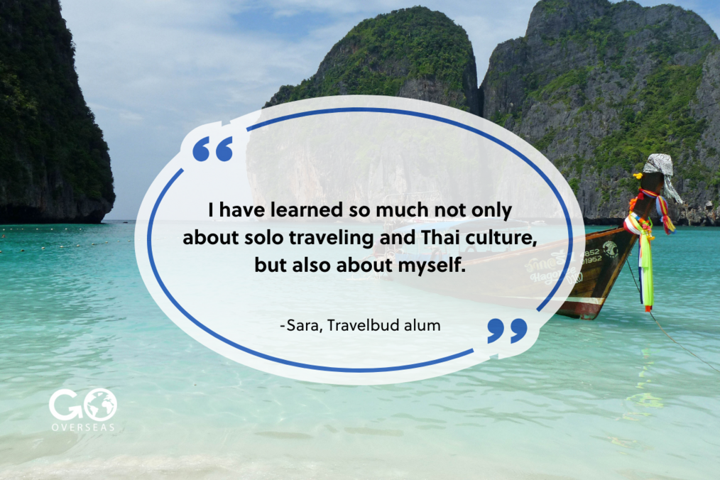 Scenic Thai beach and quote from Travelbud alum