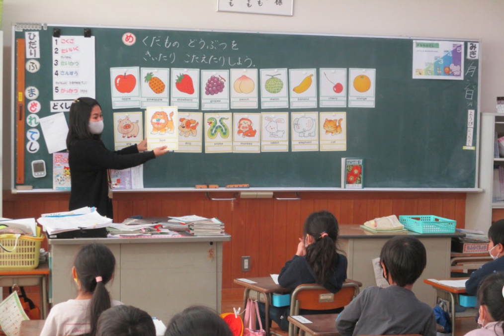 A TEFL teacher teaching fruit in the classroom 