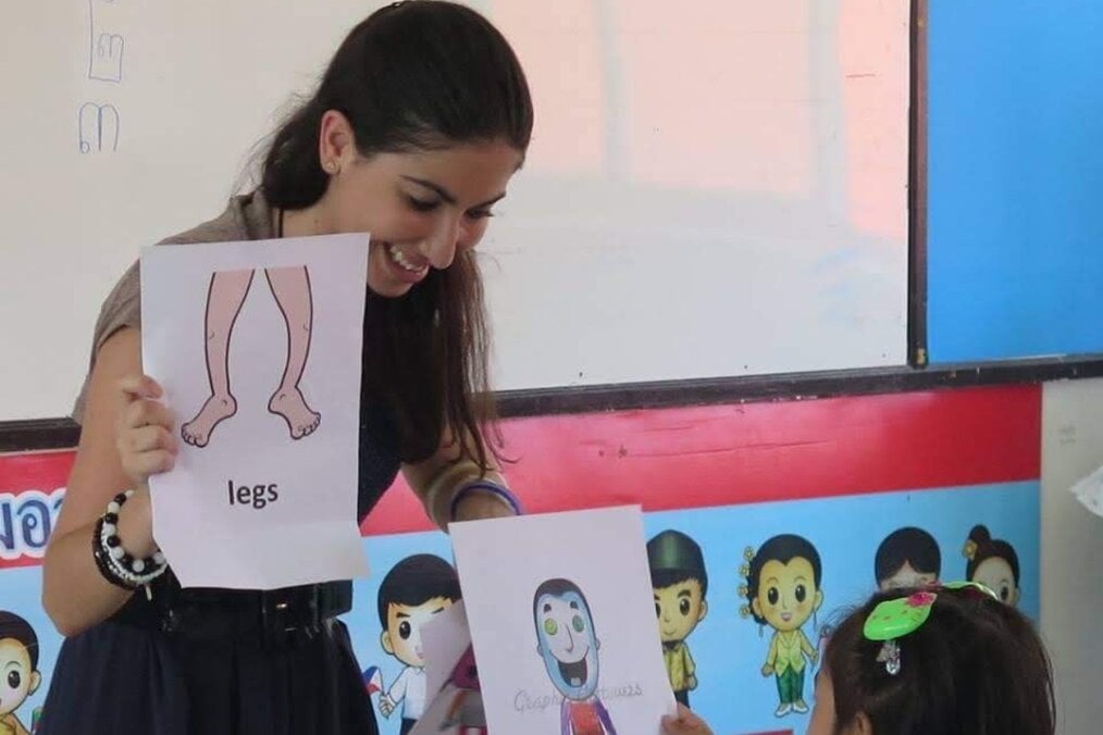 TEFL teacher helping student TEFL teacher eliciting target vocabulary from student