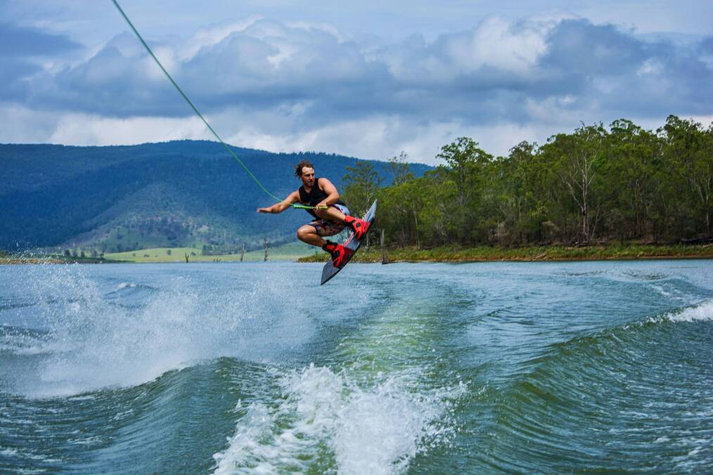 A man waterskis in Australia.